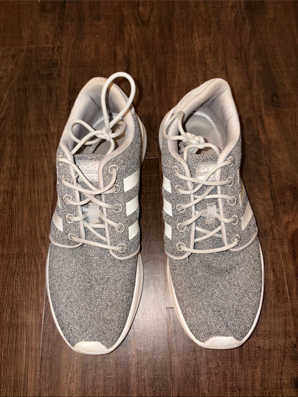 adidas Heather Gray Knit Sneakers with White Stripes